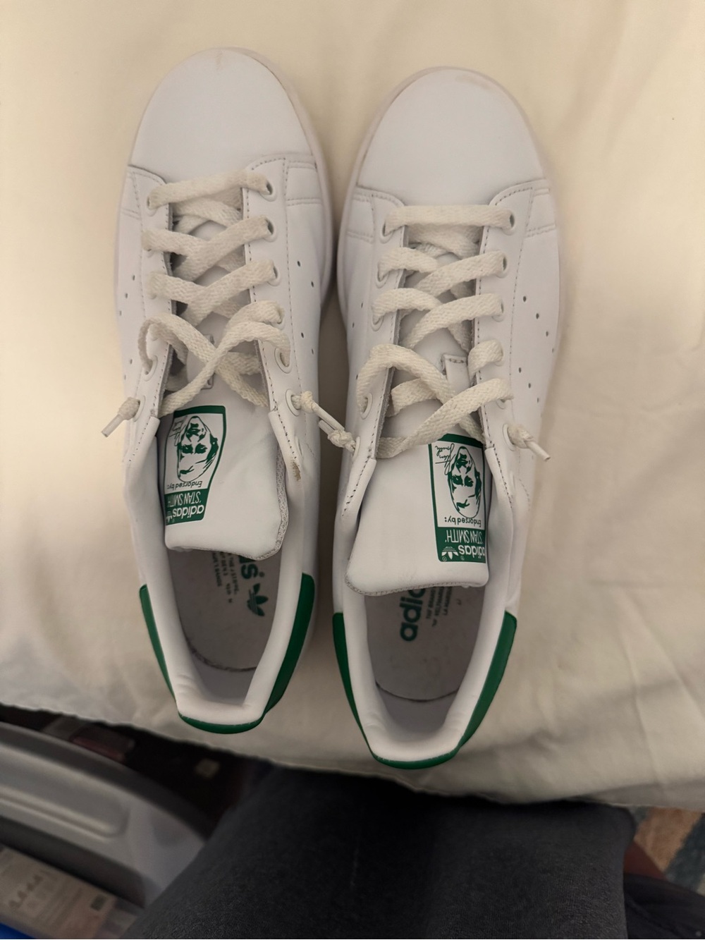 adidas White Low-Top Sneakers with Green Heel Tabs